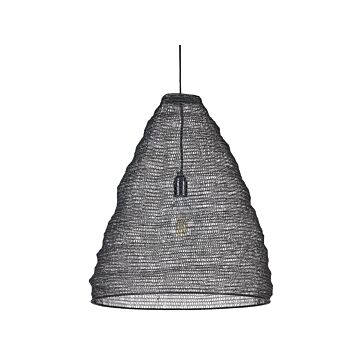 Pendant Ceiling Lamp Black Openwork Mesh Metal Round Shade Chandelier Cylindrical Retro Beliani