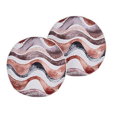 Set Of 2 Garden Cushions Brown Polyester Abstract Motif Pattern ⌀ 40 Cm Modern Outdoor Decoration Water Resistant Beliani