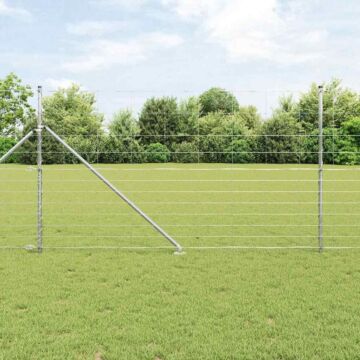 Vidaxl Field Fence 1.4x50 M Galvanised Steel, Vidaxl Fence Posts With Spike 13 Pcs Ø32 Mm 160 Cm Galvanised Steel