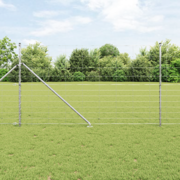 Vidaxl Field Fence 1.4x50 M Galvanised Steel, Vidaxl Fence Posts With Spike 13 Pcs Ø32 Mm 160 Cm Galvanised Steel