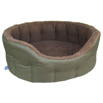 P&l Premium Oval Drop Fronted Bolster Style Heavy Duty Fleece Lined Softee Bed Colour Green/mushroom Size Intermediate Internal L51cm X W41cm X H20cm / Base Cushion 7cm Thickness