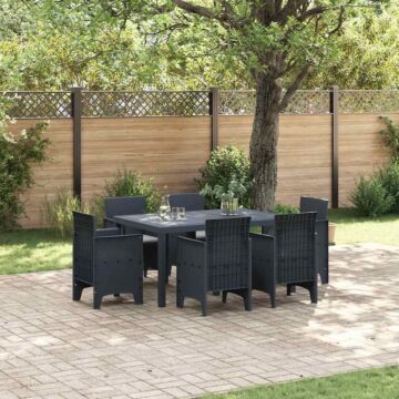 Vidaxl 7 Piece Garden Dining Set With Cushions Anthracite Poly Rattan