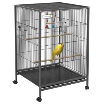 Pawhut Bird Cage, Budgie Cage, With Rolling Stand, For Small Birds - Grey