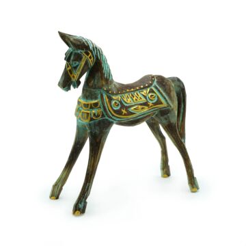 Medium Gold & Turquoise Horse 25 Cm