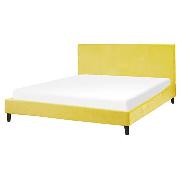 Eu King Size Panel Bed 5ft3 Yellow Velvet Slatted Frame Contemporary Beliani