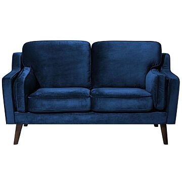 Sofa Blue 2 Seater Velvet Wooden Legs Classic Beliani
