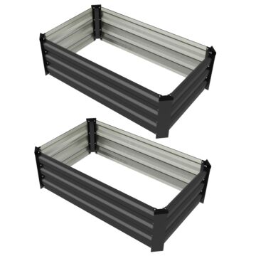 Outsunny Galvanised Raised Beds For Garden Set Of 2, Outdoor Elevated Planter Box, Easy-to-assemble, For Growing Flowers, Herbs And Vegetables, Grey