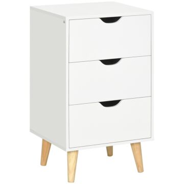 Homcom Bedroom Chest Of Drawers, 3-drawer Storage Unit With Wood Legs And Cut-out Handles, White