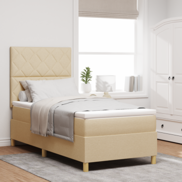 Vidaxl Box Spring Bed With Mattress & Led Cream 100x200 Cm Fabric