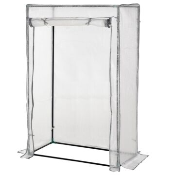 Outsunny 100 X 50 X 150cm Greenhouse Steel Frame Pe Cover With Roll-up Door Outdoor For Backyard, Balcony, Garden, White
