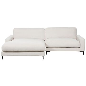 Right Hand Corner Sofa Off-white Fabric Polyester Metal Black Legs 190 X 272 X 83 Cm Upholstered Finished Back 3 Seater L-shaped Modern Style Living Room Beliani