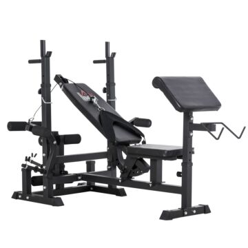 Homcom Multi-exercise Full-body Weight Rack With Bench Press, Leg Extension, Chest Fly Resistance Band & Preacher Curl