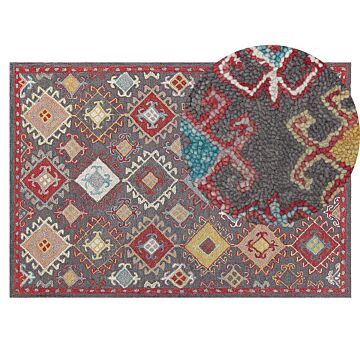 Area Rug Mulitcolour Wool 140 X 200 Cm Thick Dense Pile Oriental Pattern Kilim Beliani