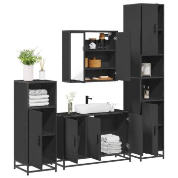 Vidaxl 4 Piece Bathroom Furniture Set Black Engineered Wood