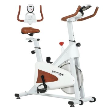 Sportnow Indoor Exercise Bike, Quiet Stationary Bike, Stylish Cycling Machine With Adjustable Seat And Resistance, Lcd Monitor, Tablet Holder, For Home Gym Cardio Workout, White