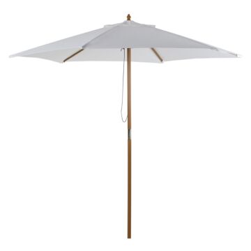 Outsunny 2.5m Patio Umbrella, Wood Garden Parasol, Sun Shade With 6 Ribs And Top Vent For Outdoor, White