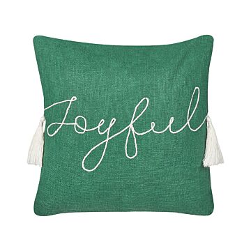 Scatter Cushion Green 45 X 45 Cm Christmas Motif Tassels Cotton Removable Covers Living Room Bedroom Beliani