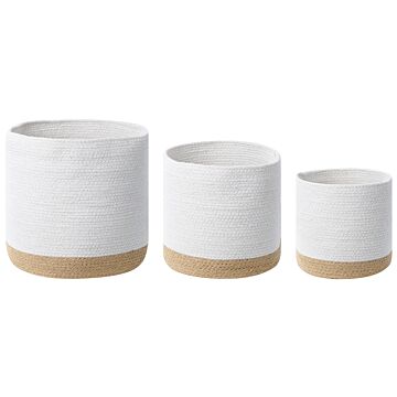 Set Of 3 Storage Baskets Cotton Jute White And Natural Laundry Bins Boho Beliani