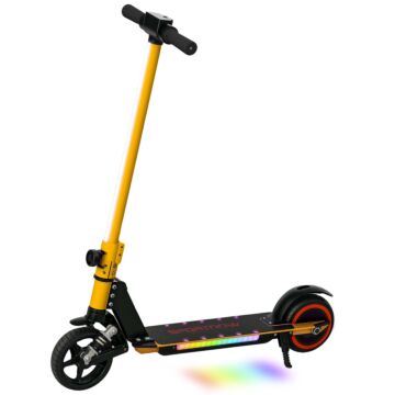 Sportnow Folding Electric Scooter For Kids Age 6-14 With Dual Brakes, Front Suspension, Led Colourful Lights And Display, 6.8kg Lightweight Aluminium E Scooter, Up To 14 Km/h & 6 Km, Gold Tone