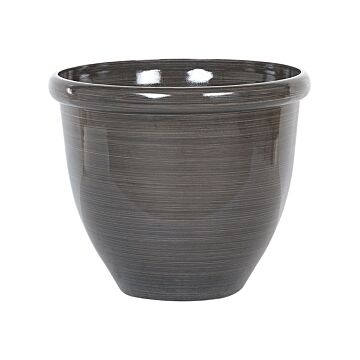 Plant Pot Planter Solid Brown Stone Mixture Polyresin High Gloss Outdoor Resistances Round ⌀ 40 Cm All-weather Beliani