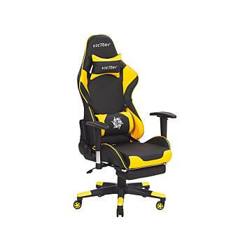 Gaming Chair Black And Yellow Faux Leather Swivel Adjustable Armrests And Height Footrest Modern Beliani