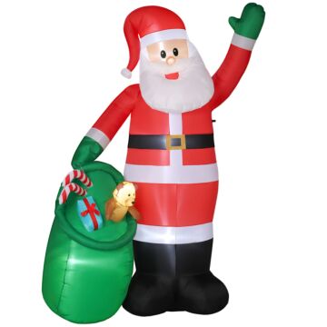Outsunny 9ft/275 Cm Christmas Inflatable Santa With Bear Sack, Giant Christmas Blow Up Decoration With Built-in Led Lights For Garden, Indoor Outdoor Home Decor