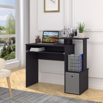Homcom Computer Pc Desk With Sliding Keyboard Tray Storage Drawer Shelf Home Office Workstation Gaming Study Wooden Black
