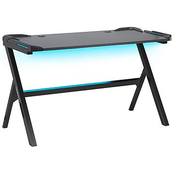 Gaming Desk Black Mdf Metal Legs Rectangular 120 X 60 Cm With Rgb Lights Modern Design Home Office Furniture Beliani