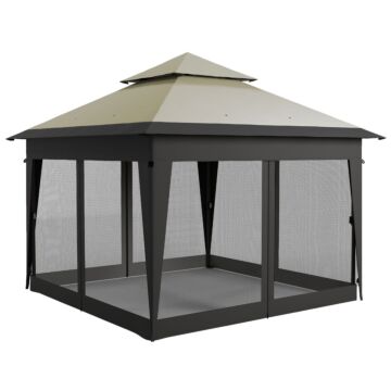 Outsunny 3 X 3(m) Pop Up Gazebo With Mosquito Netting, Easy Up Marquee Party Tent With 1-button Push, Double Roof, Sandbags