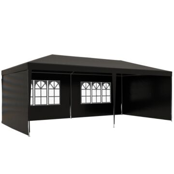 Outsunny 6 X 3 M Party Tent Gazebo Marquee Outdoor Patio Canopy Shelter With Windows And Side Panels, Black