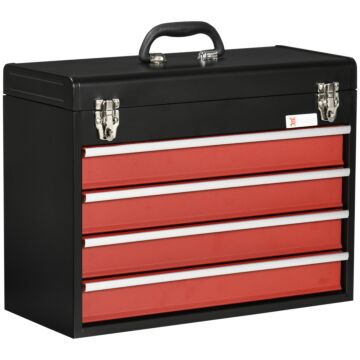 Durhand 4 Drawer Tool Chest, Lockable Metal Tool Box With Ball Bearing Runners, Portable Toolbox, 510mm X 220mm X 395mm