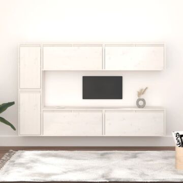 Vidaxl Tv Cabinets 6 Pcs White Solid Wood Pine