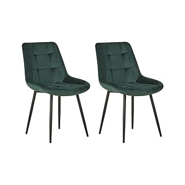 Set Of 2 Dining Chairs Green Velvet Black Steel Legs Modern Upholstered Chairs Beliani