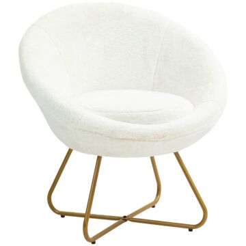 Homcom Faux Fur Accent Chair With Golden Metal Legs, Upholstered Comfy Chair With Non-slip Footpads, Seat Cushion For Bedroom, Living Room And Office, White