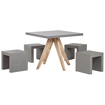 Outdoor Dining Set Grey Light Wood Fibre Cement For 4 People Table And Stools Modern Design Beliani