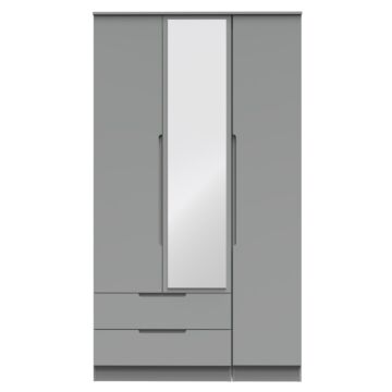 Milan Tall Triple 2 Drawer Mirrored Wardrobe In Dusk Grey