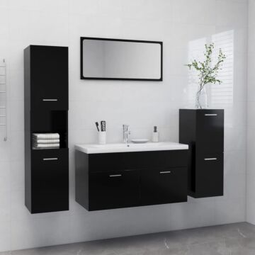 Vidaxl Bathroom Furniture Set Black Engineered Wood