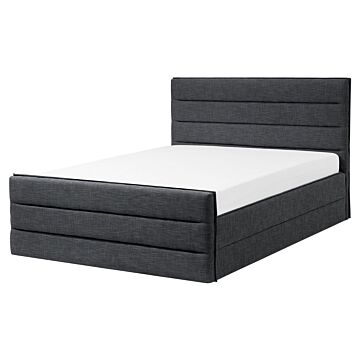 Bed Dark Grey Linen Fabric Eu King Size 5ft3 Slatted Base Padded Headboard And Footboard Beliani
