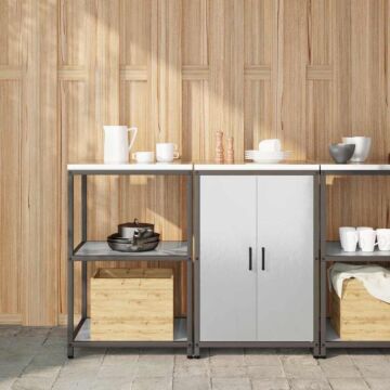 Vidaxl Kitchen Storage Set With Shelf With Storage With Door Adjustable 2 Pcs Sliver Stainless Steel