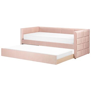 Trundle Bed Frame Pink Velvet Eu Velvet Single Size 3ft Slatted Frame Tufted Glam Beliani