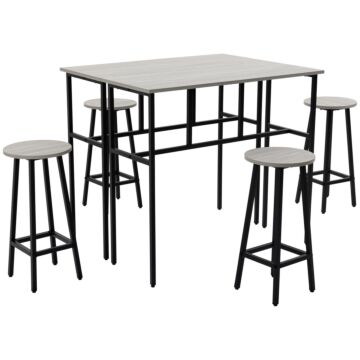 Homcom 6-piece Bar Table Set, 2 Breakfast Tables With 4 Stools, Counter Height Dining Tables & Chairs For Kitchen, Living Room, Grey