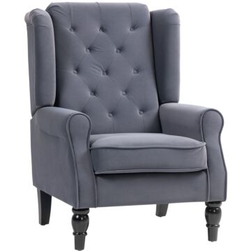 Homcom Wingback Accent Chair, Retro Upholstered Button Tufted Occasional Chair For Living Room And Bedroom, Charcoal Grey