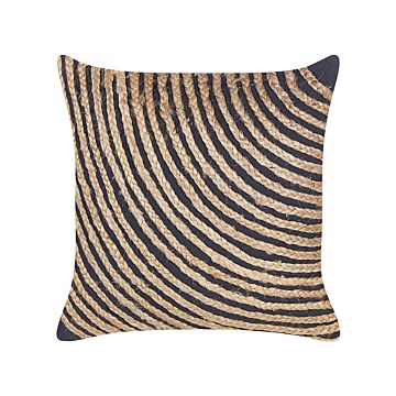 Decorative Cushion Beige And Black Cotton 45 X 45 Cm Braided Jute Boho Decor Accessories Beliani