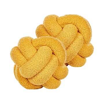 Set Of 2 Decorative Cushions Yellow Boucle Knot Pillow 19 X 19 Cm Decor Accessories Beliani