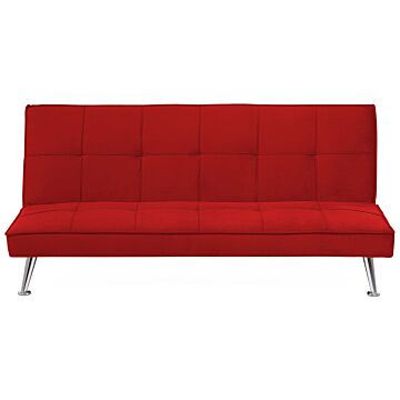 Sofa Bed Red 3-seater Quilted Upholstery Click Clack Metal Legs Beliani