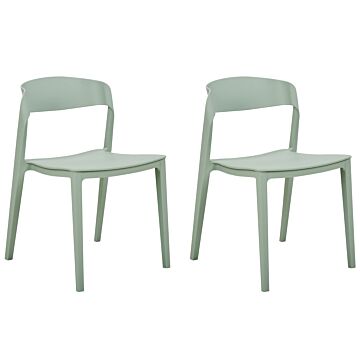 Set Of 2 Dining Chairs Mint Green Stackable Armless Leg Caps Plastic Conference Chairs Contemporary Modern Design Dining Room Seating Beliani