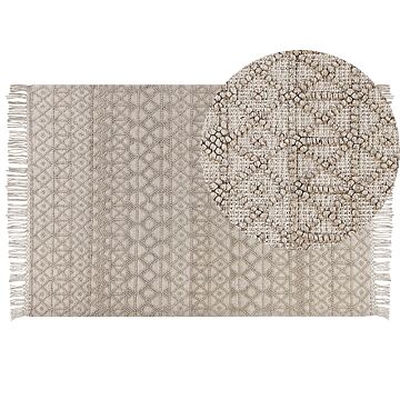 Rug Sand Beige Wool Polyester 200 X 300 Cm Geometric Pattern Tassels Boho Modern Beliani