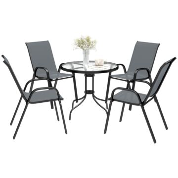 Outsunny Five-piece Steel Patio Set, With Glass-top Table - Dark Grey