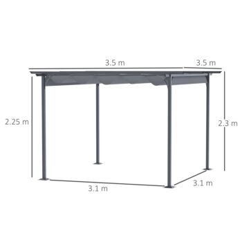 Outsunny 3.5m X 3.5m Metal Pergola Gazebo Awning Retractable Canopy Outdoor Garden Sun Shade Shelter Marquee Party Bbq, Grey