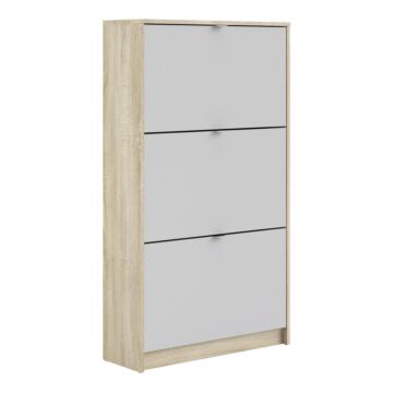 Shoes Shoe Cabinet W. 3 Tilting Doors And 2 Layers Oak Structure White